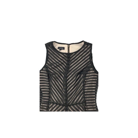 A. Byer Junior Sleeveless Black & Beige Zigzag Mesh Knee Length Dress Size 13 - Picture 2 of 10